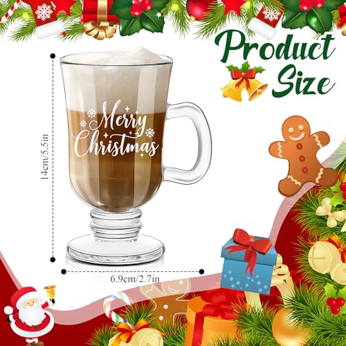 Sliner 6-Piece Irish Coffee Glass Mugs with Holiday Snowflake & Merry Christmas Patterns