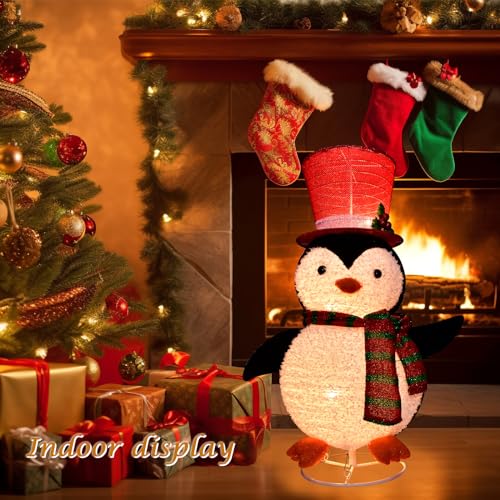 Penguin 28 inch Lighted Outdoor Christmas Decoration with Top Hat and Red Scarf (Variation: Penguin 28 inch) | HOYECHI