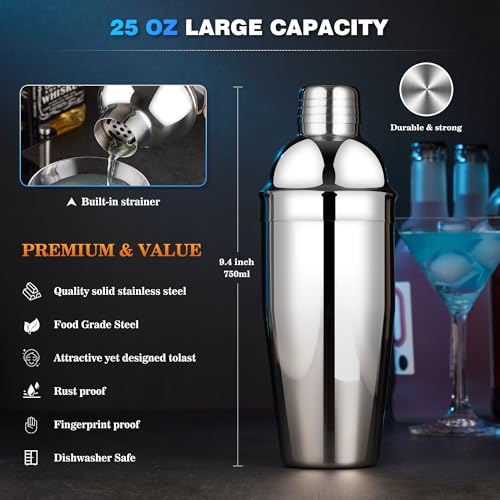 Wukuna 15-Piece Cocktail Bartender Kit with Stainless Steel Shaker & Acrylic Stand