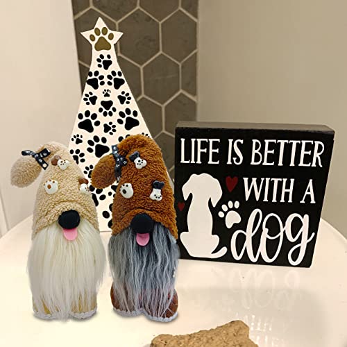Mailin 2Pcs Dog Gnomes Puppy Doll Gnomes Plush Handmade Scandinavian Swedish Tomte Ornament Gnome Decorations for Home Tiered Tray D?cor