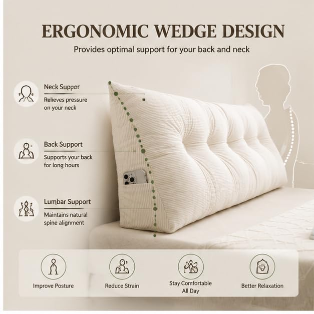 Twin XL Dorm Headboard Pillow - Plush Wedge Cushion for Back Support