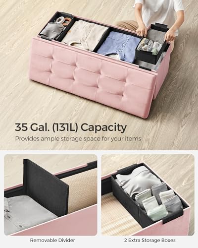 Foldable Storage Ottoman Bench - 43" Velvet Tufted End of Bed Chest