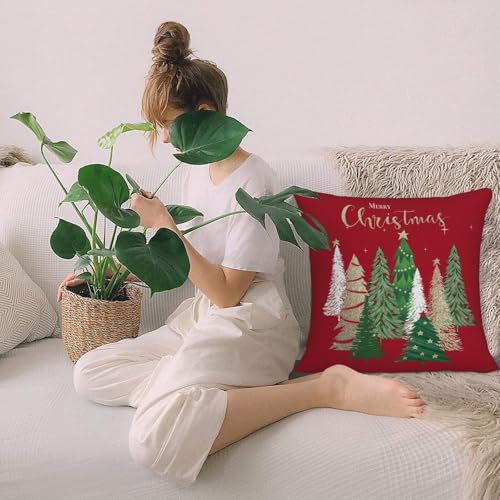 AELUTYSH Red Christmas Pillow Covers 18x18 Inch Set of 2 - Holiday Velvet Decor
