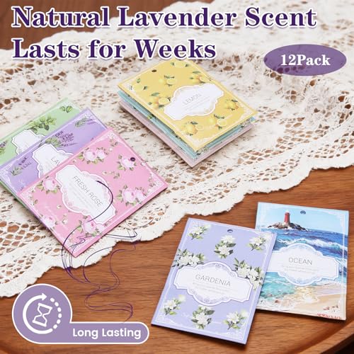 Lavender Scented Sachets for Drawers and Closets - 12 Pack Odor Eliminator