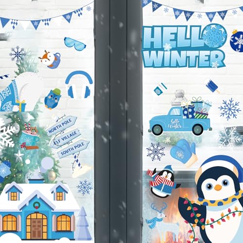 Xzentira Winter Window Clings Set - Reusable Double-Sided Christmas Decals, 8 Sheets