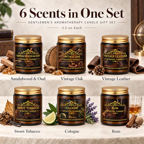 Gentlemen's Scented Candle Gift Set - Masculine Aromatherapy Candles, 6 Pack