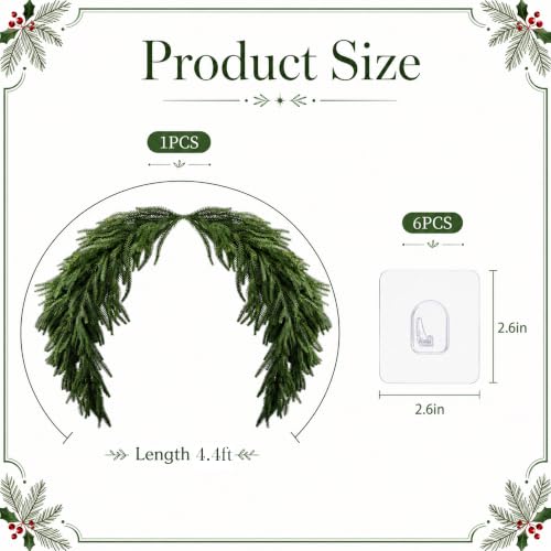 PURPLE STAR 1N 4.4ft Christmas Mirror Garland – Artificial Norfolk Pine Swag, Style A