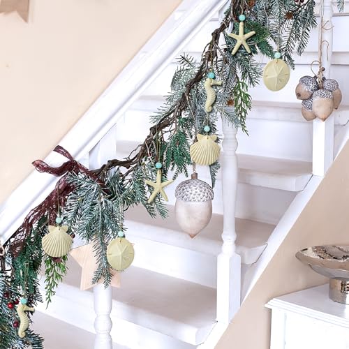 Beeveer Coastal Beach Christmas Ornaments Set - Resin Ocean Decor for Holiday Tree