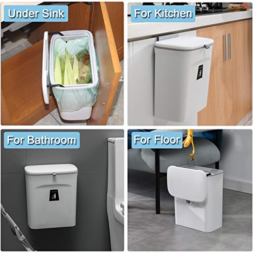 2.4 Gallon Kitchen Compost Bin with Lid Hanging Countertop Trash Can White