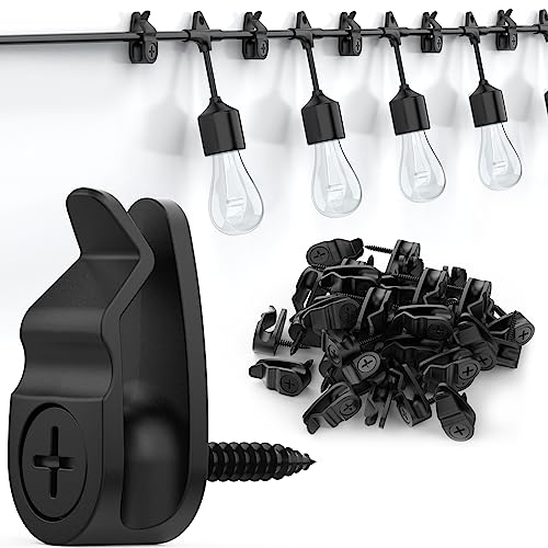 Outdoor String Light Clips 50-Pack - Weatherproof Light Hanger Hooks, Black