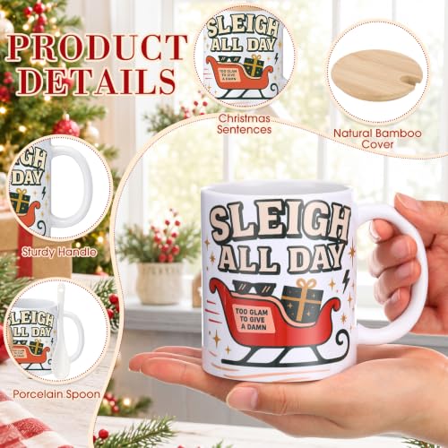 Modern 12-Piece Christmas Mug Set with Lids & Spoons - Employee Appreciation Gift