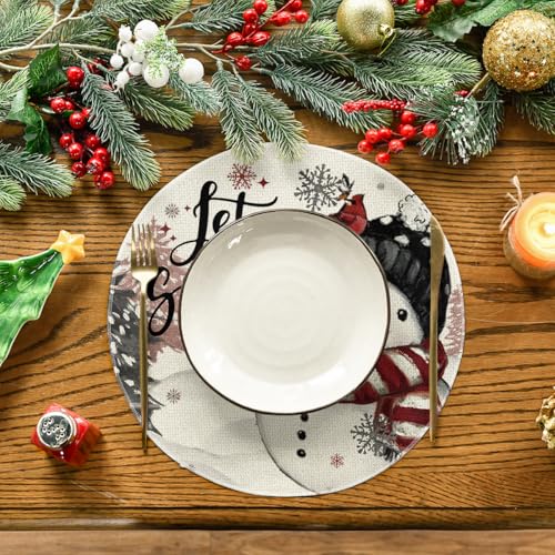 Artoid Mode 14" Xmas Trees Let It Snow Snowman Round Placemats Set of 4