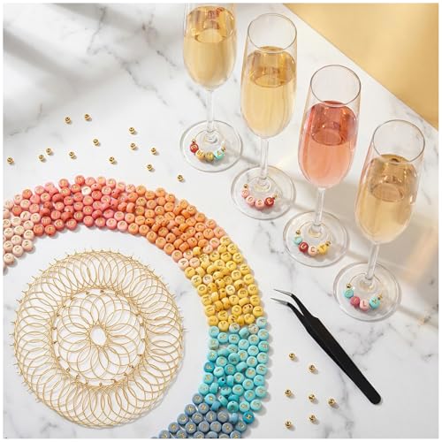 60 Sets Wine Glass Charms Kit with Letter Beads & Rings for Parties
