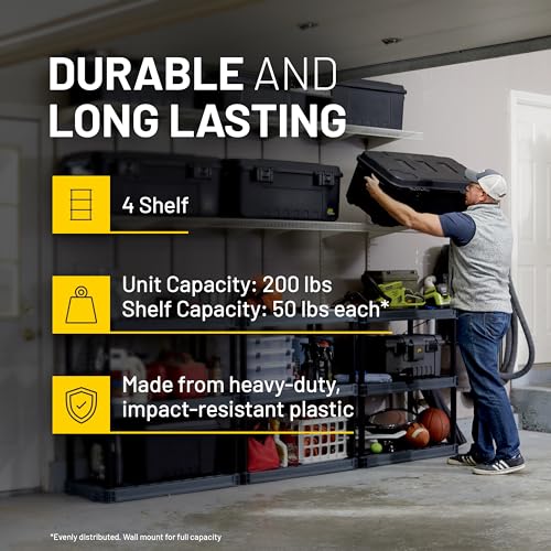 4-Shelf Plastic Storage Shelves, 48x23-Inch Heavy-Duty Shelving Unit