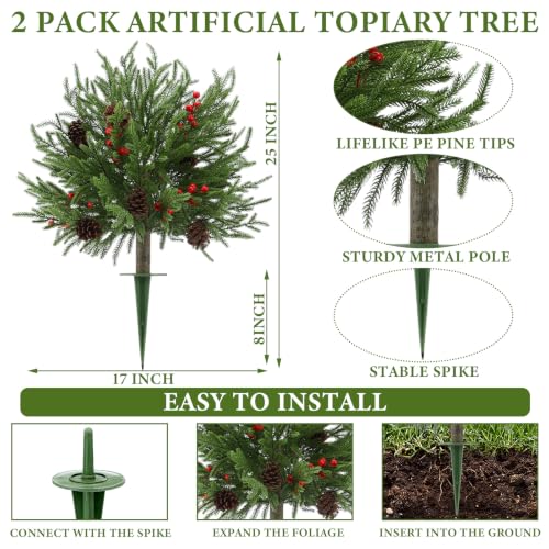 Canlierr 2-Pack 24-Inch Artificial Christmas Topiary Ball Trees for Outdoor Decor