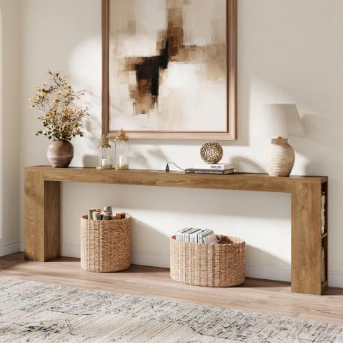 94.5-Inch Extra Long Console Table with Charging Station and Storage Shelves
