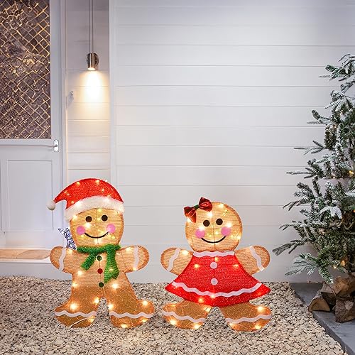 Dazzle Bright 2D Gingerbread Man Yard Decor – 50 LED Outdoor Christmas Lights, 23in (Gingerbread)