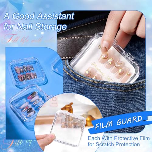Clear 16 Pcs Acrylic Press-On Nail Storage Cases with Double-Sided Tape - Raisetip