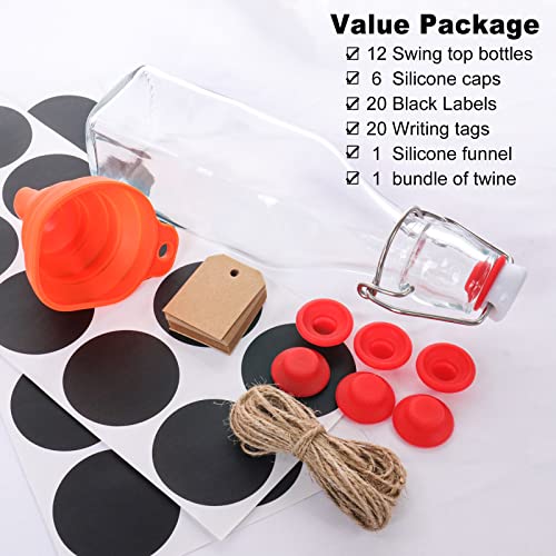 12 Pack 8.5oz Swing Top Glass Bottles, 250ML Square Bottles with Airtight Stoppers for Kombucha and Home Brewing