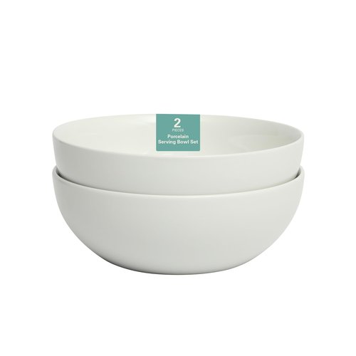Gibson Home Great Essentials 2 Pack 100 OZ 10" Deep Salad Serving Bowl Set for Kitchen - Porcelain - Dishwasher and Microwave Safe