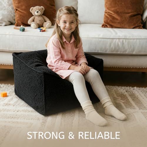 Square Boucle Pouf Ottoman, Soft Foam-Filled Footrest for Living Room