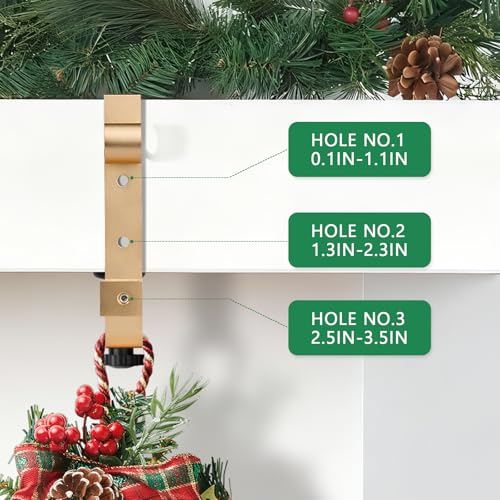 Adjustable 2-in-1 Christmas Stocking & Garland Holders for Mantel, 4-Pack (Gold)