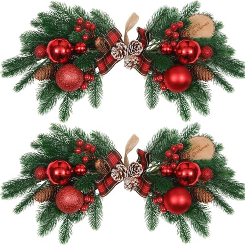 HiiARug 21 Inch Red Berry Christmas Swag Set of 2 - Artificial Holiday Wreaths for Front Door & Mantel Decor