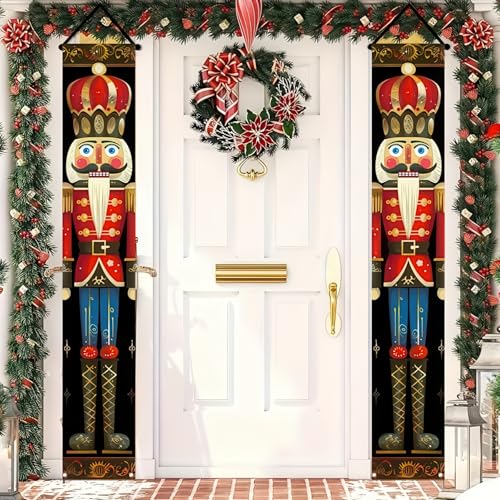 Nutcracker Soldier Christmas Porch Banner Set - Front Door Hanging Decor