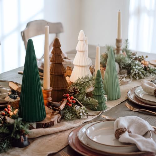 Leinuosen Velvet Ceramic Christmas Trees (Set of 5) - Green Assorted Sizes