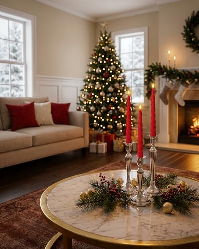Meigic Red Spiral Flameless Taper Candles 9.6 Inch with Remote & Timer, Child & Pet Safe, 6 Pcs - Tapered Red Variant
