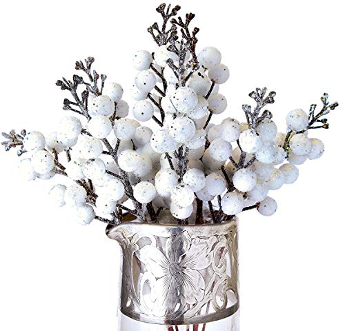 Frosted White Berry Picks for Christmas Decorations - 8 Pack