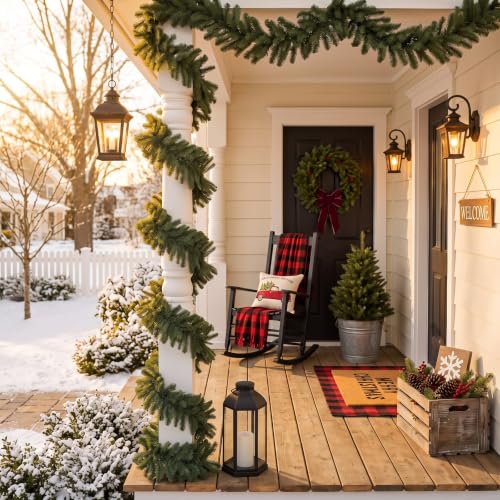 Suncalla 2 Pack 12 ft Alaskan Pine Christmas Garland Greenery - Thick Snowy Artificial Garlands