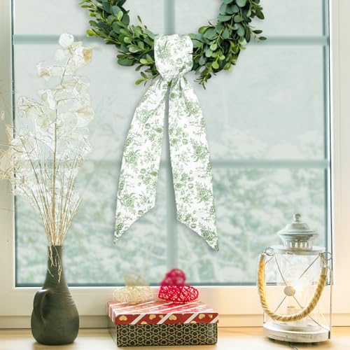 Green Floral Wreath Sash 2 Pcs Chinoiserie Garland Ribbon for Front Door Decor