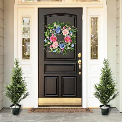 24-Inch Artificial Spring Wreath for Front Door, Floral Eucalyptus Wreath