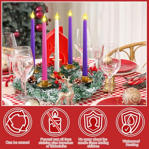 12-Inch Christmas Advent Wreath Candle Holder with 5 Flameless LED Candles