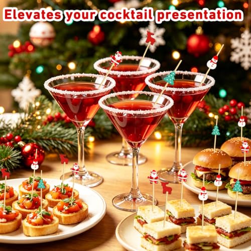 Christmas Cocktail Picks 100Pcs - Santa, Snowman, Tree & Elk Toothpicks (Variation: Christmas Cocktail Picks)