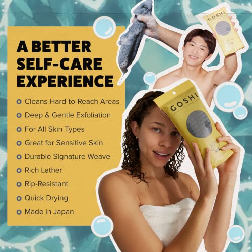 GOSHI Exfoliating Shower Towel - Long Body Scrubber, Grey