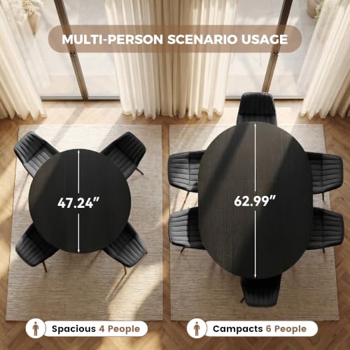 Extendable Round to Oval Dining Table Set with 4 Upholstered Chairs