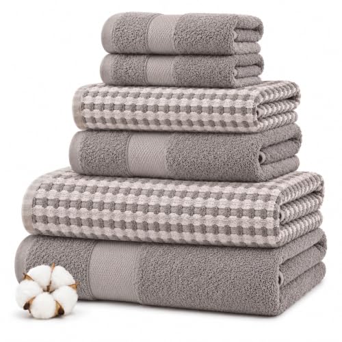 6-Piece Cotton Bath Towel Set – Ultra Soft 600 GSM Waffle Weave Towels