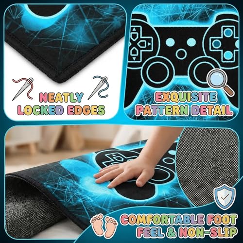 Gaming Area Rug - 35" x 23" Non-Slip Gamepad Pattern Floor Mat for Gamers