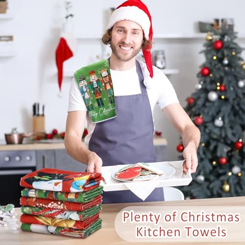 VitalCozy Exquisite Style 12-Pack Christmas Dish Towels Red & Green Winter Kitchen Decor