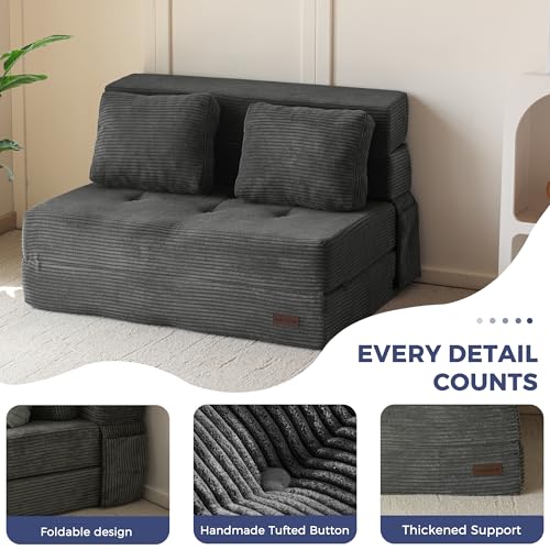 4-in-1 Convertible Folding Sofa Bed with Pillow - Tufted Foam Floor Couch