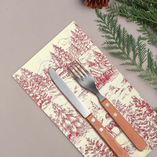 100 Pcs Christmas Red Toile Napkins Disposable Guest Hand Towels
