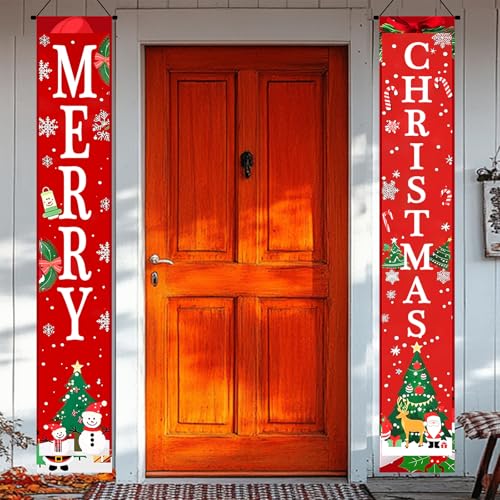 BlissYard Merry Christmas Decorations 30x71 Inch Red Banner with Snowman Santa Gifts – Christmas Door Porch Wall Decor (Variation: Christmas Door Banner#3)