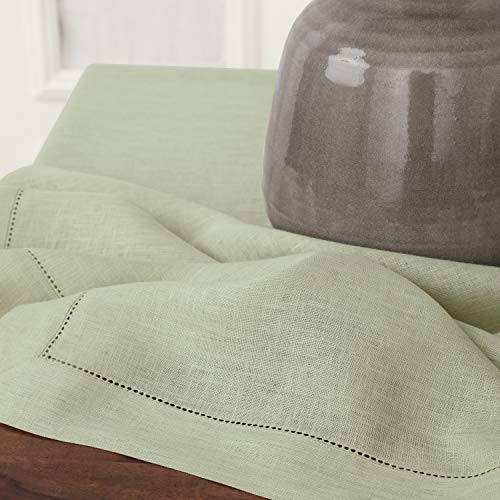 Sage Green Linen Tablecloth 60 x 90 Inches with Hemstitch - Elegant Home Dining Decor