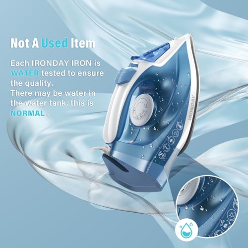 IRONDAY Blue Steam Iron 1200W Fast Heating Non-Stick Ceramic Soleplate