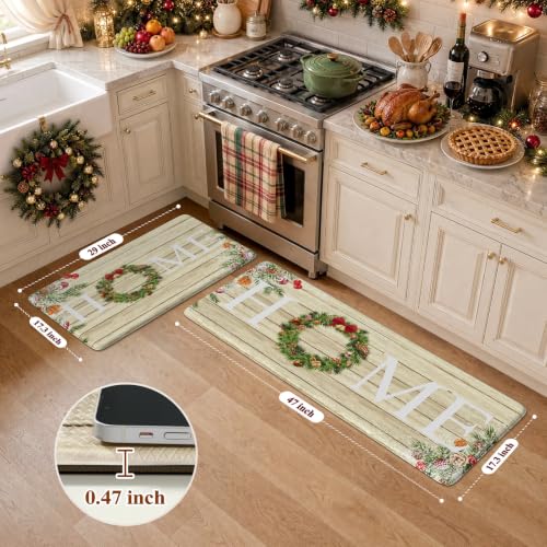 KIMODE Christmas Kitchen Mats Set 2pc Cushioned Anti-Fatigue 17.3" x 47" + 17.3" x 29"