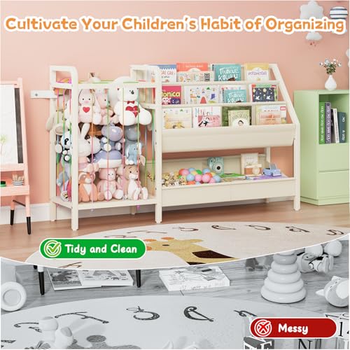 Kids Bookshelf and Toy Organizer with 3-Tier Sling and Storage Bins