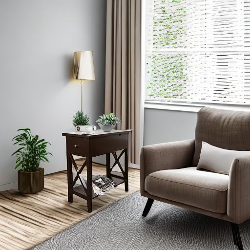 ChooChoo End Table, Flip Top Narrow End Table with Drawer, Accent Small Side Table Nightstand for Living Room, Bedroom, and Small Spaces, Espresso