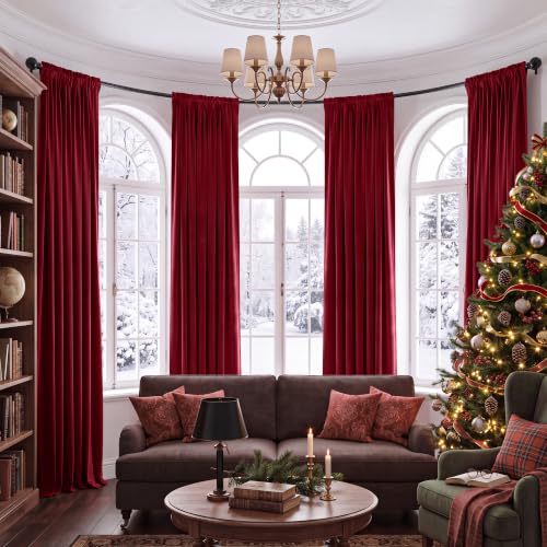 StangH Autumn Series Red Velvet Curtains 105"L x 52"W, 2 Panels for Living Room